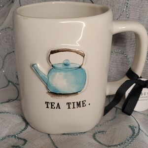 Rae Dunn Cream Mug with Blue‎ Teapot Design